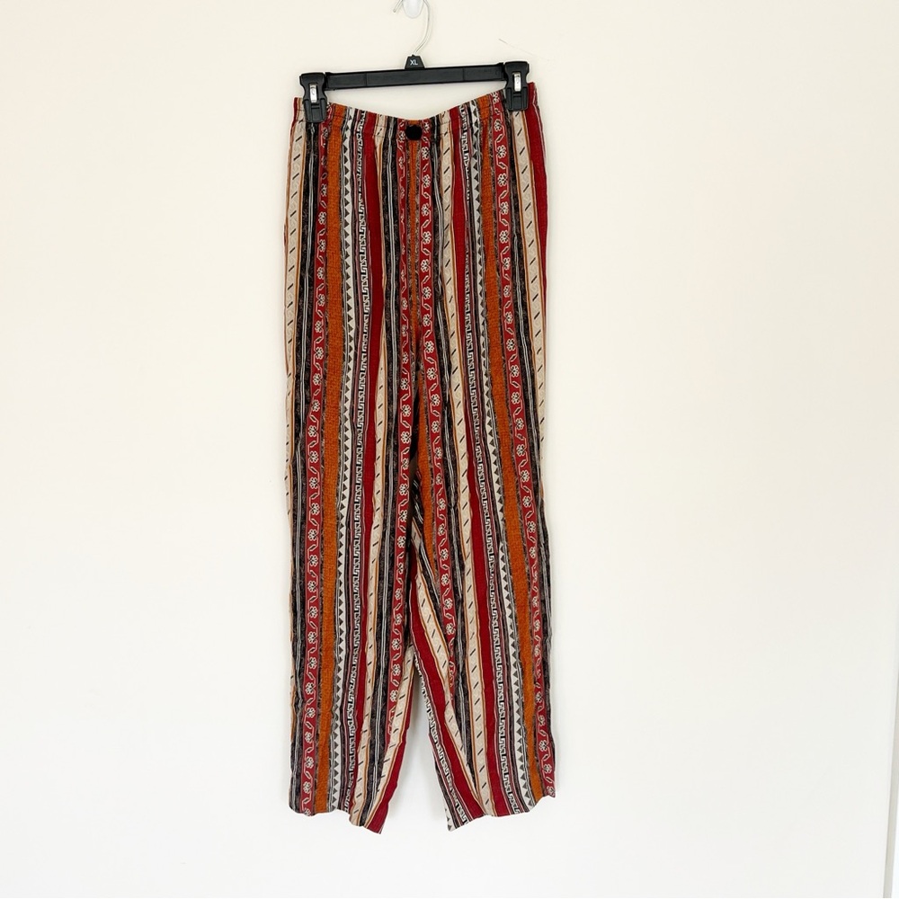 Vintage Boho Striped Tapered Pants Lounge USA Made Rayon Bohemian Hippie Retro